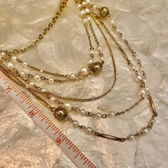 Gold Tone and Pearl Multi Strand 1928 Necklace - Picture 9 of 11